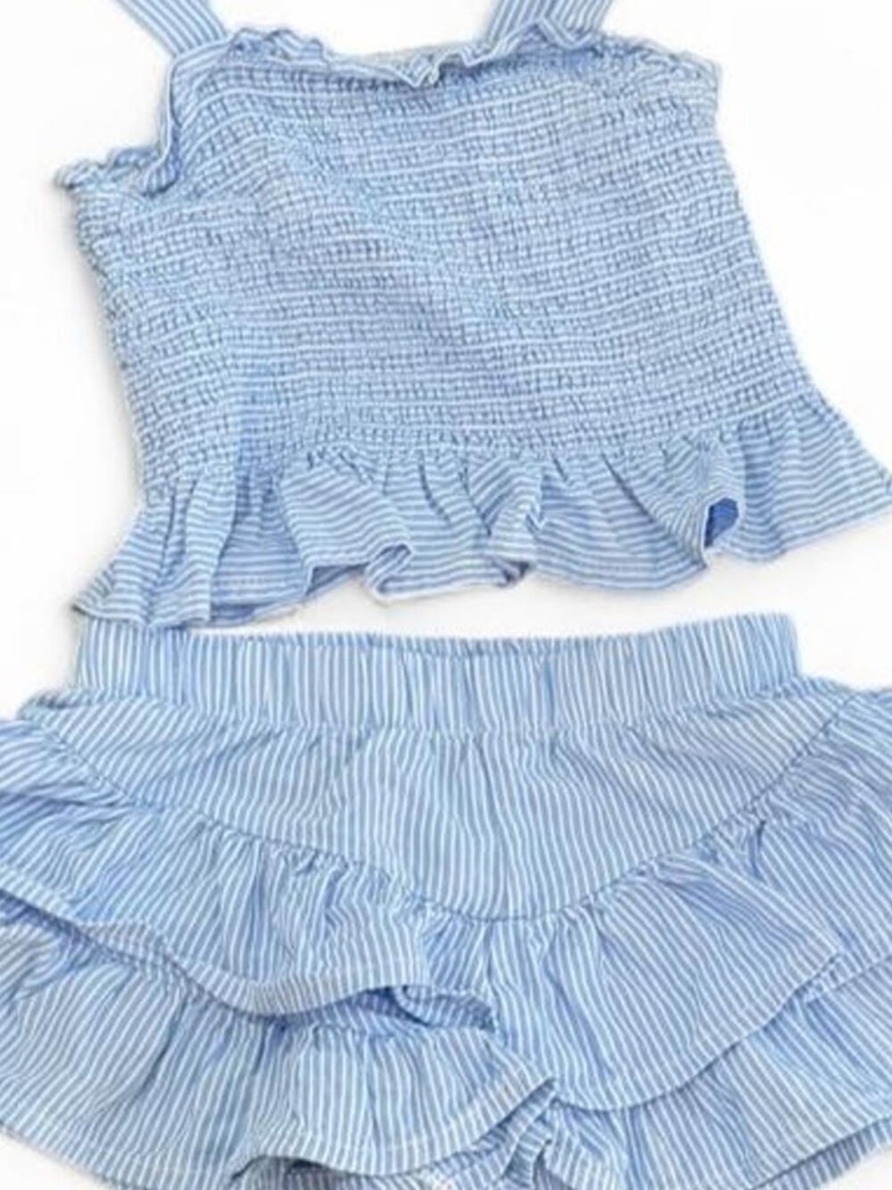 Wonder Nation Girls' Blue Striped Ruffle Short Set